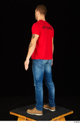 Whole Body Man White Shoes Shirt Jeans Slim Standing Studio photo references